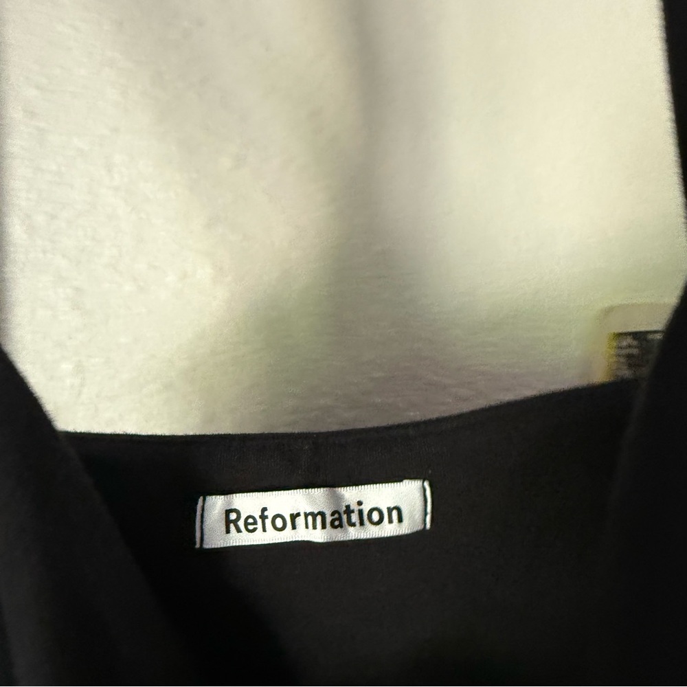 NWT REFORMATION black organic cotton square‎ neck halter ruched bodycon midi - Picture 5 of 6